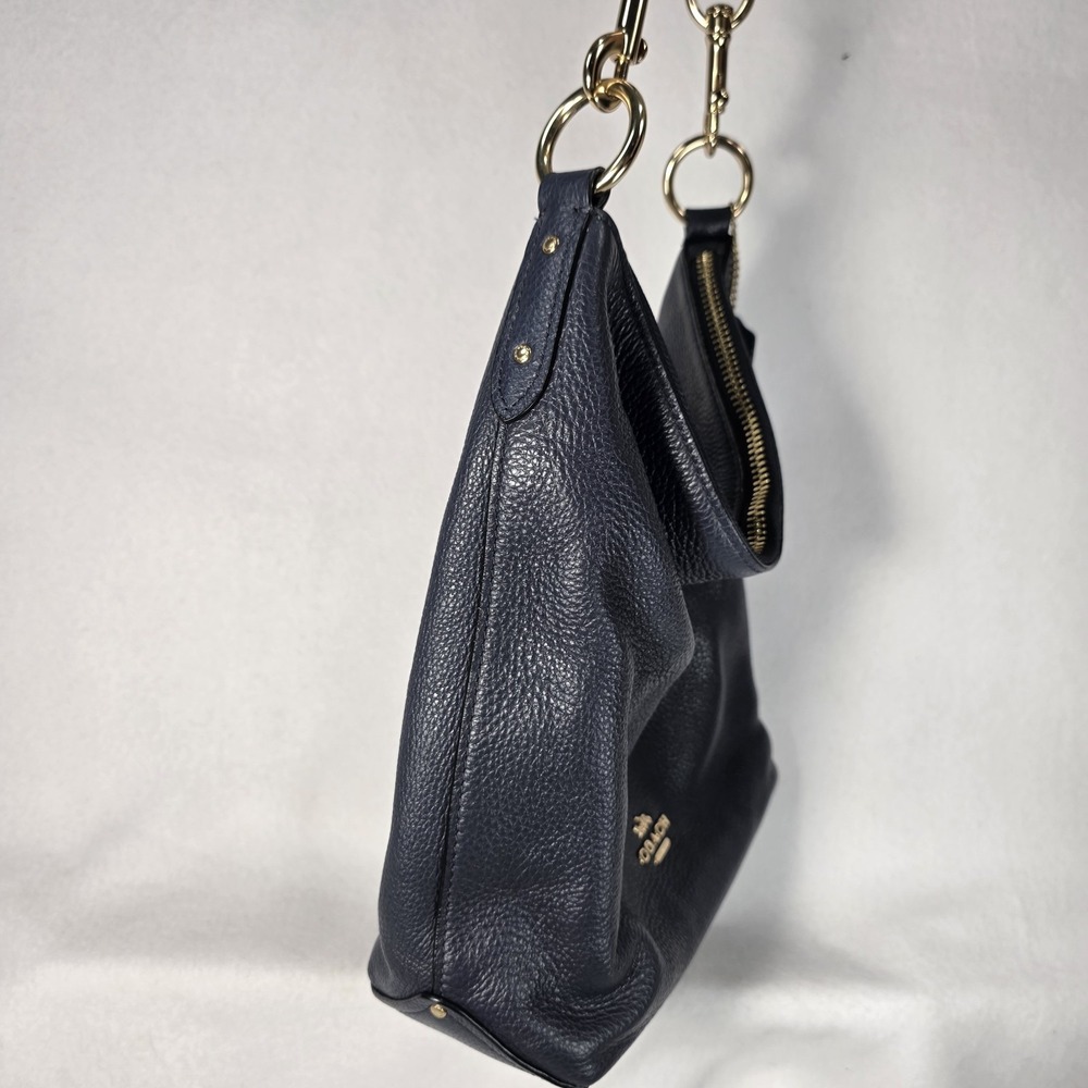 COACH ABBY Navy Blue Pebbled Leather Hobo Shoulder Duffle Bag Purse Tote F31507 - Picture 6 of 10